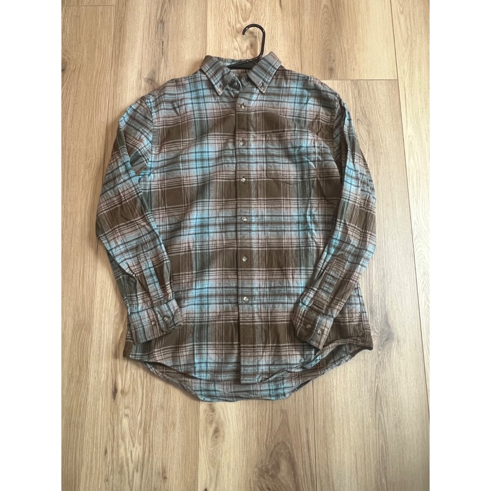Pendleton Mason Men's M Plaid Flannel Shirt Blue Brown 100% Cotton Button Down